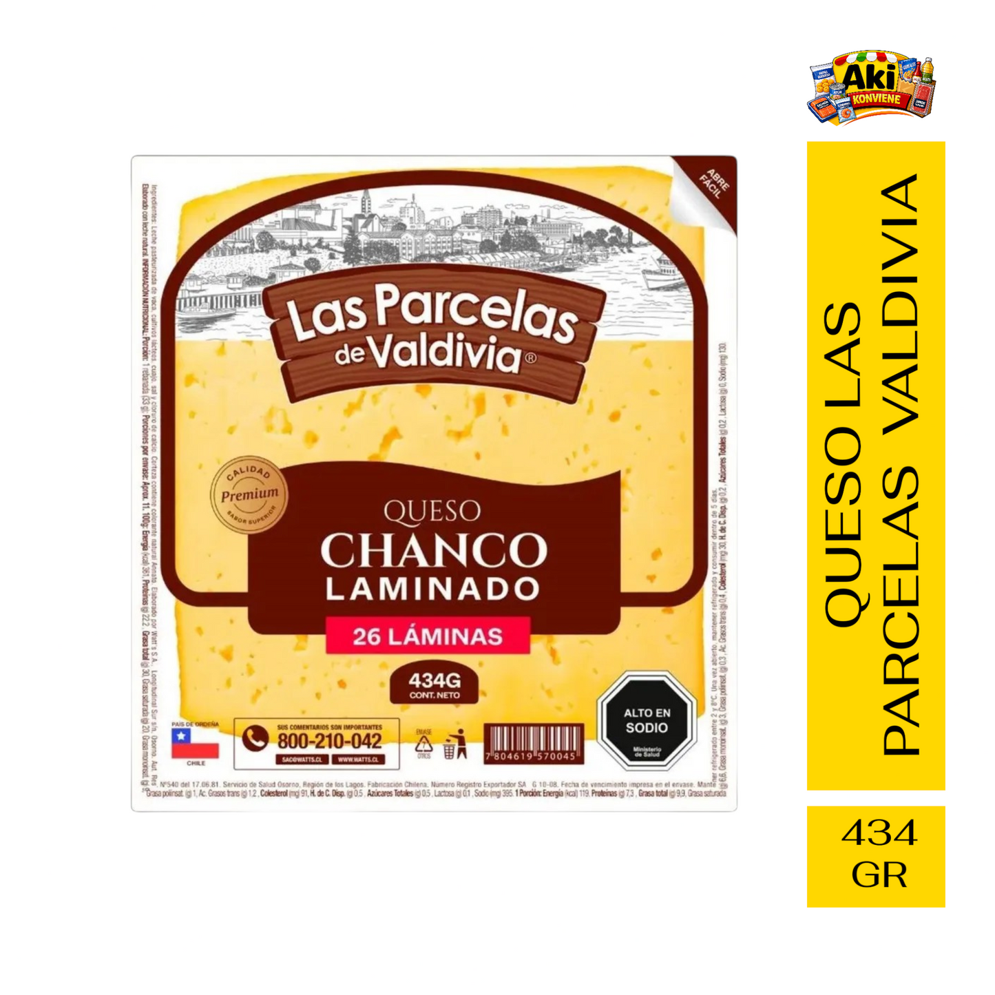 QUESO CHANCO LAMINADO LAS PARCELAS DE VALDIVIA 434 GR