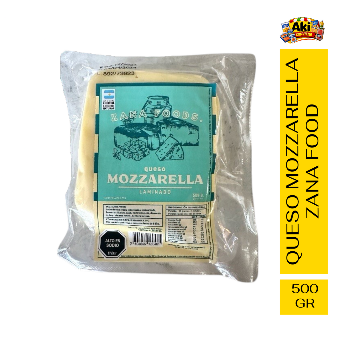 QUESO MOZZARELLA LAMINADO 500 GR