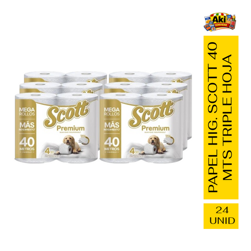 PAPEL HIG. SCOTT 40 MTS TRIPLE HOJA ( 24 UNIDADES )