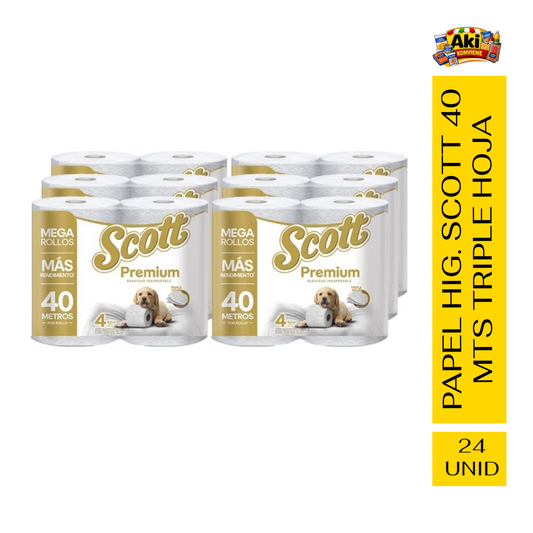 PAPEL HIG. SCOTT 40 MTS TRIPLE HOJA ( 24 UNIDADES )